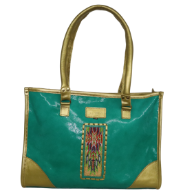 Leather laptop handbag(turquiose gold)